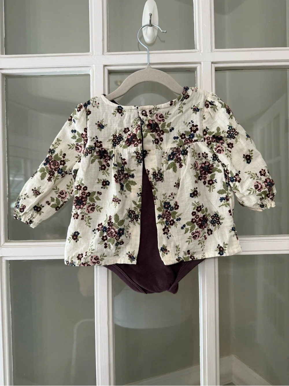 Nicole Miller New York Floral Baby Romper - Plum & Cream